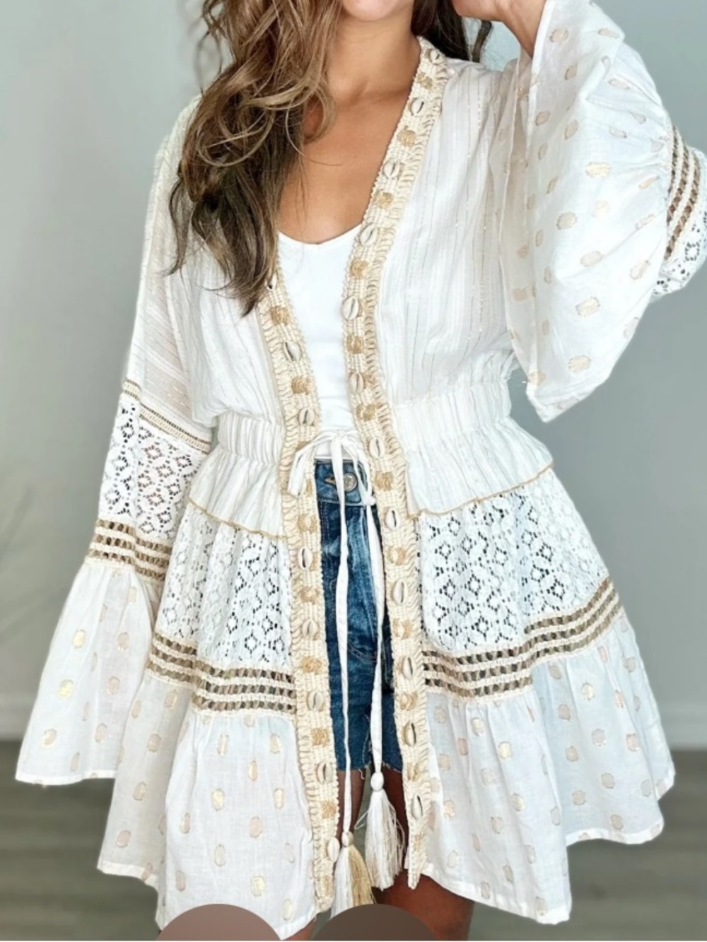 POL Ocean Breeze Kimono With Shell Details NWOT